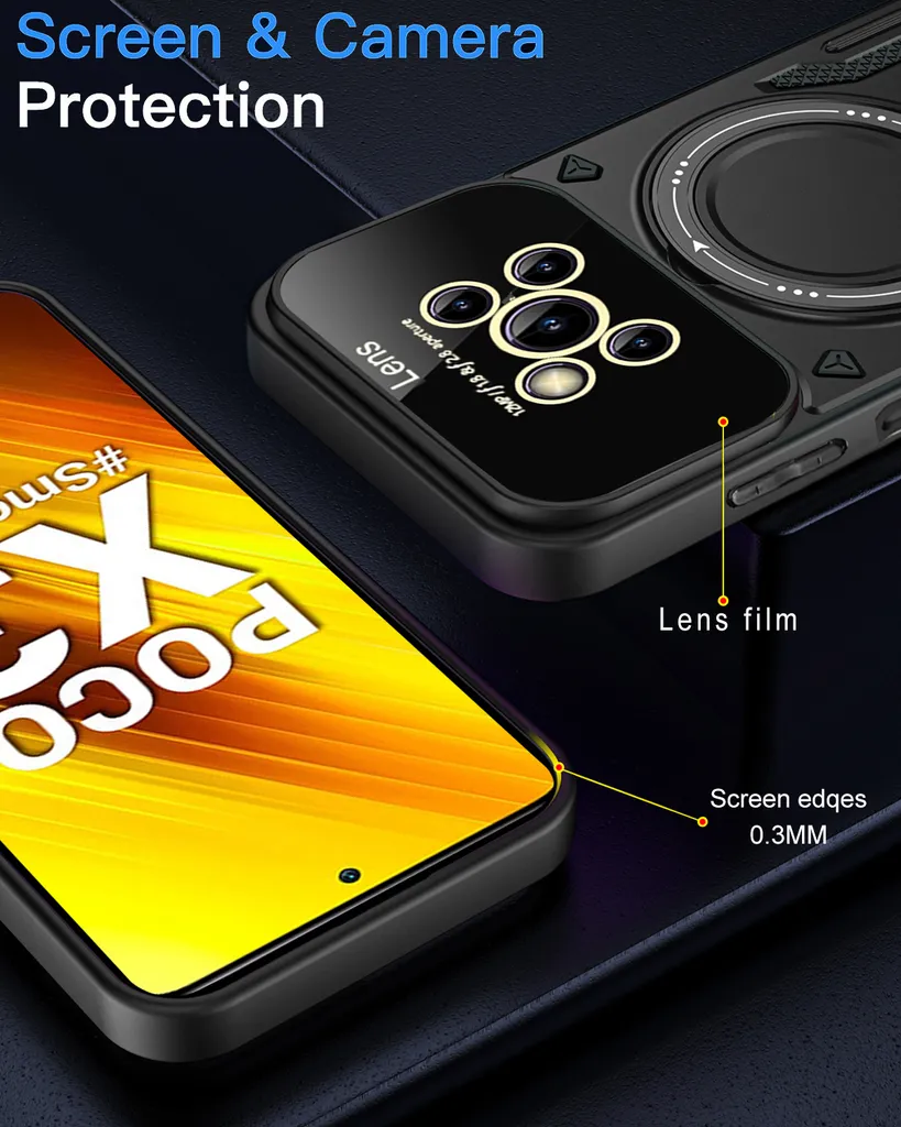 Custodia resistente per Xiaomi Poco X3 NFC / X3 Pro, custodia a due strati con supporto ad anello e supporto rosso - 5