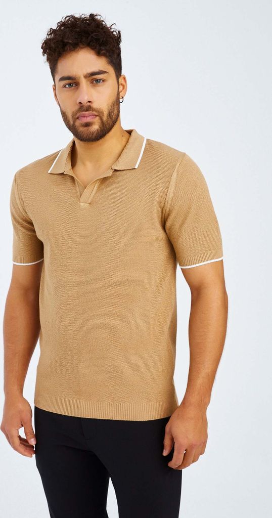 Leif Nelson Polo Herren T-Shirt Feinstrick Polo LN-7345, Kaffee / XL
