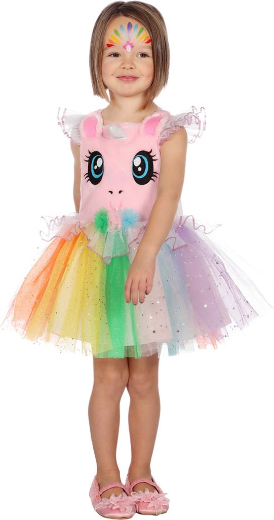 Kleid Einhorn mit Tüllrock in Regenbogenfarben Karneval Fasching Party, Groesse:104