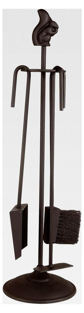 Kaminbesteck – 3-teiliges Set mit Halterung, Kehrschaufel, Besen und Schürhaken aus robustem Stahl, klassisches Design, Höhe 66 cm, Schwarz