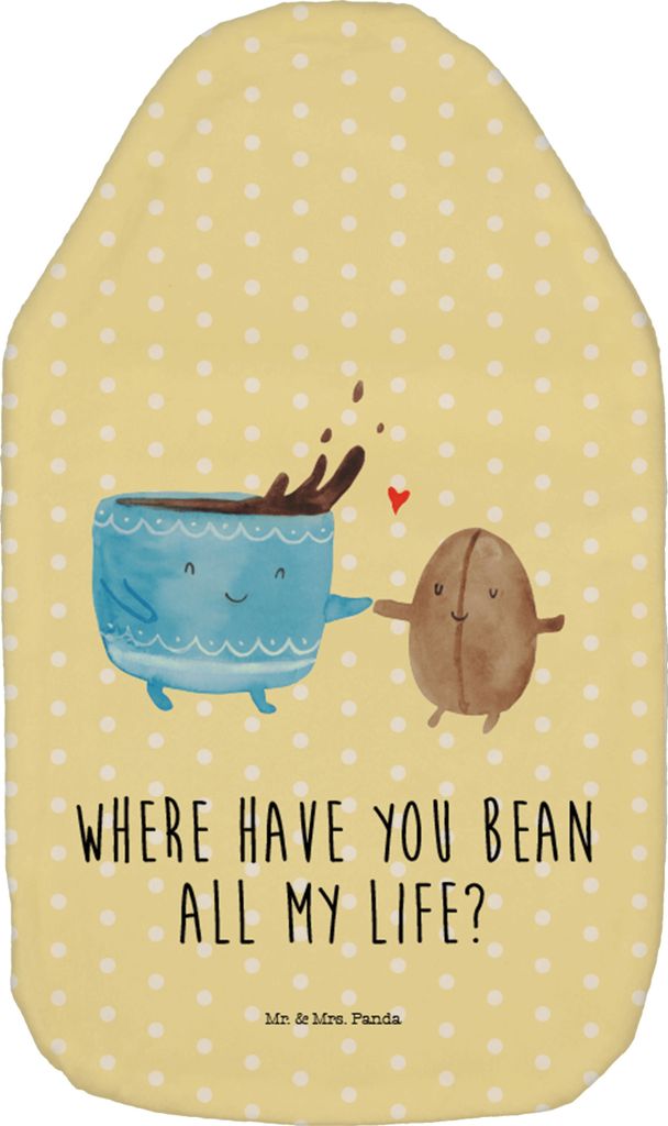 Mr. & Mrs. Panda Wärmekissen Kaffee Bohne - Gelb Pastell - Geschenk, Wärmflaschen, Kaffeebohne, Glück, Plüsch Wärmflasche, mit Bezug, Lustige ...