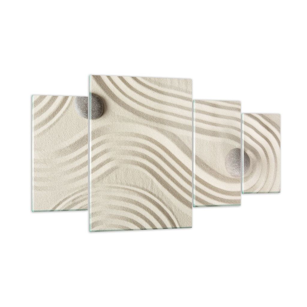 Bilder auf glas - 4 Teile - Steine Figuren Sand - 160x90cm - Glasbilder - Wandbilder - Bilder - zum Aufhängen bereit - Wanddekoration aus Glas - G...