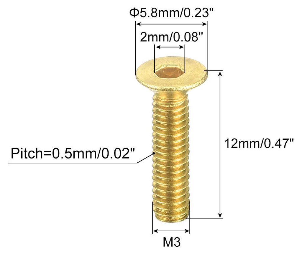 50 Stš¹ck Senkkopf-Innensechskantschrauben Flachkopf Kopfschraube M3-0,5x12mm Messing Innensechskantantrieb