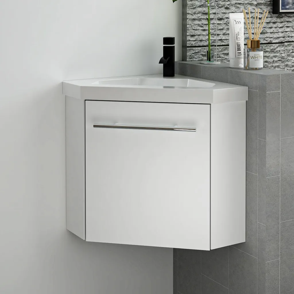 Lave-Mains pour WC Compact avec Rangement, Meuble Blanc Mural 39.5cm