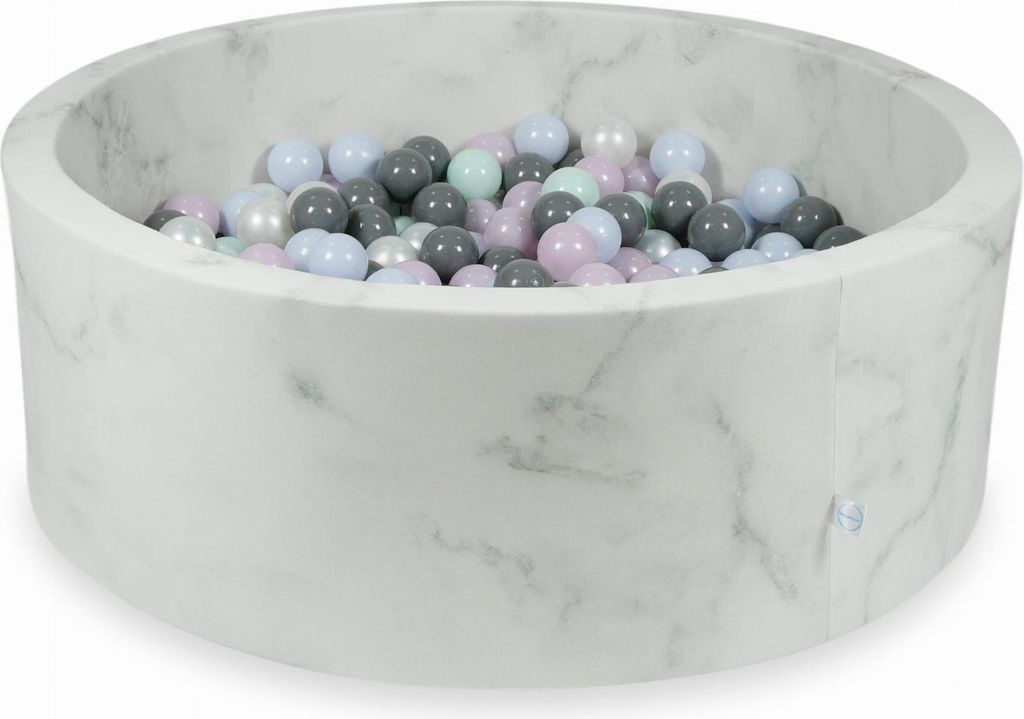 Trockenpool 110x40 Marmor mit 500 Bällen: Hellmint, Hellrosa Perle, Hellblau Perle, Perle, Grau