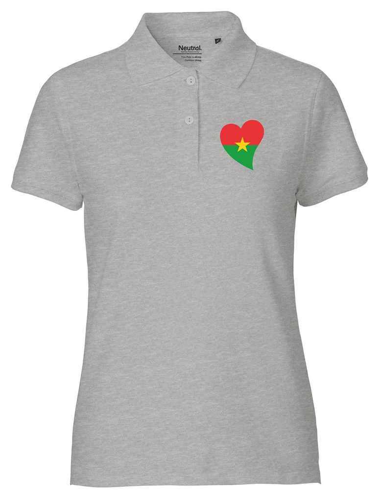 Huuraa Damen Polo Shirt Burkina Faso Flagge Herz XL Sport Grey Bio Baumwolle Fairtrade Poloshirt Geschenkidee
