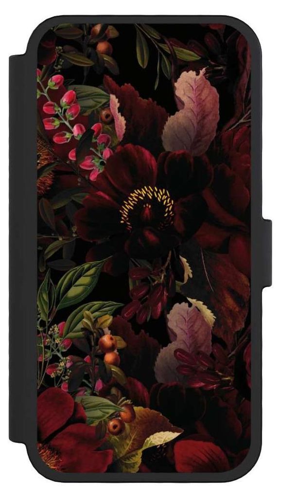 NIVOCASE Klapphülle für Apple iPhone 16 Pro Handyhülle aus Kunst Leder NIVOflip schwarz Blumen Utart Wiese