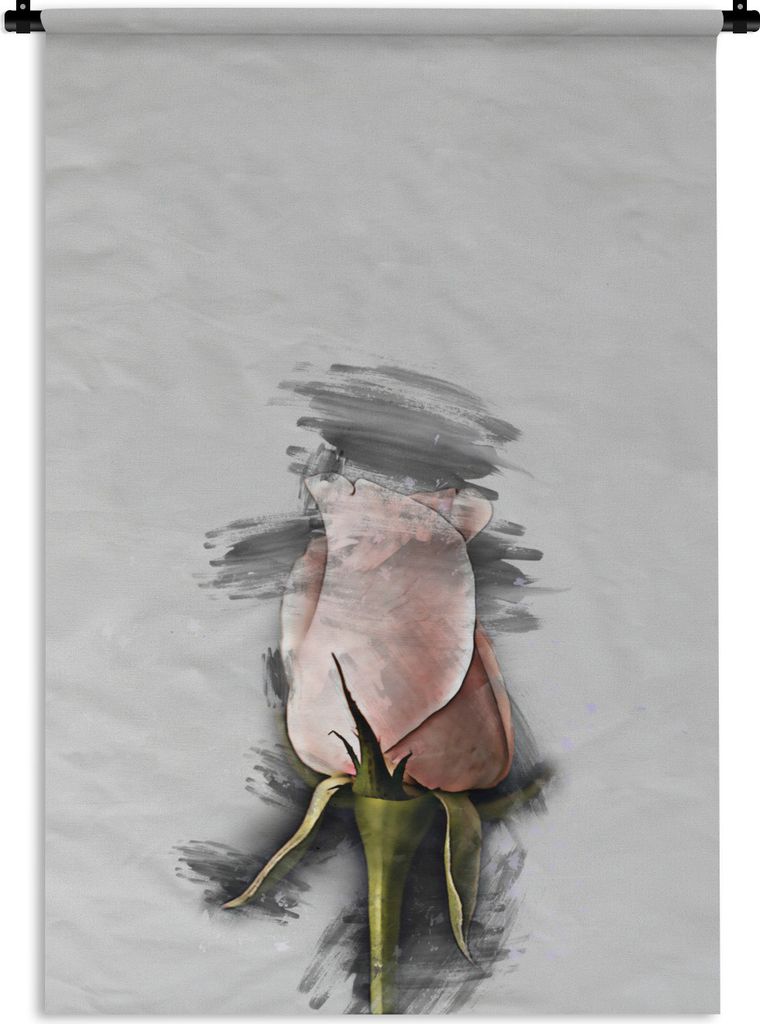 MuchoWow Wandteppich Wandbehang Blumen - Rosa - Schwarz 60x90 cm Tapisserie Dekoration Wandtuch - Foto-Teppich - Abwaschbar