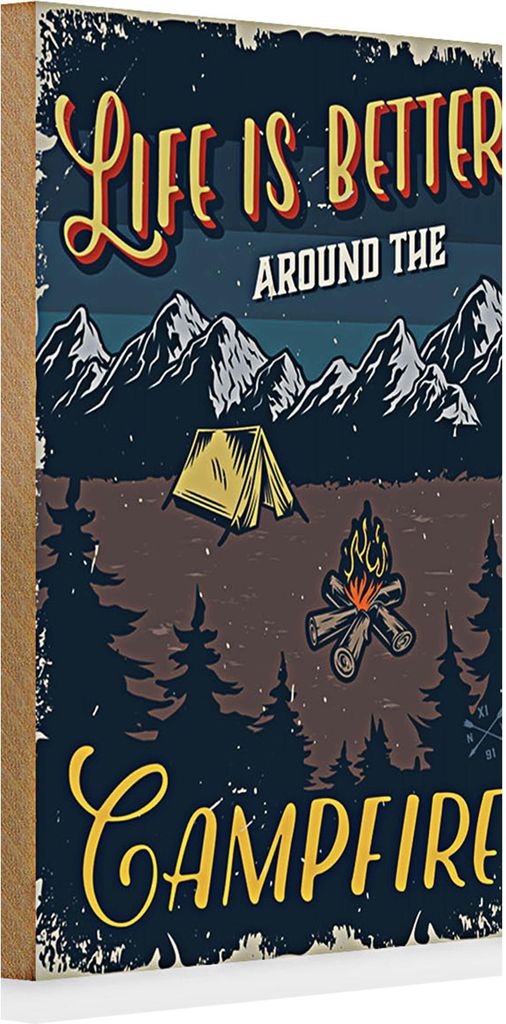 Holzschild Retro 20x30cm life better camp fire Camping