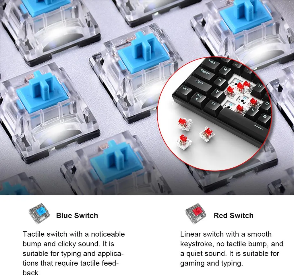 Clavier mécanique gamer compact 60% USB avec interrupteurs interchangeables
