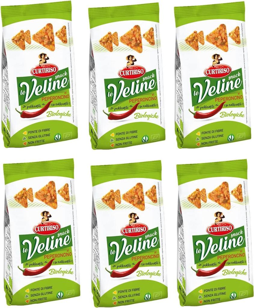 6x Curtiriso Le Veline Snack al Peperoncino Scrokkinati Biologico -Chili-Pfeffer-Snacks 80g