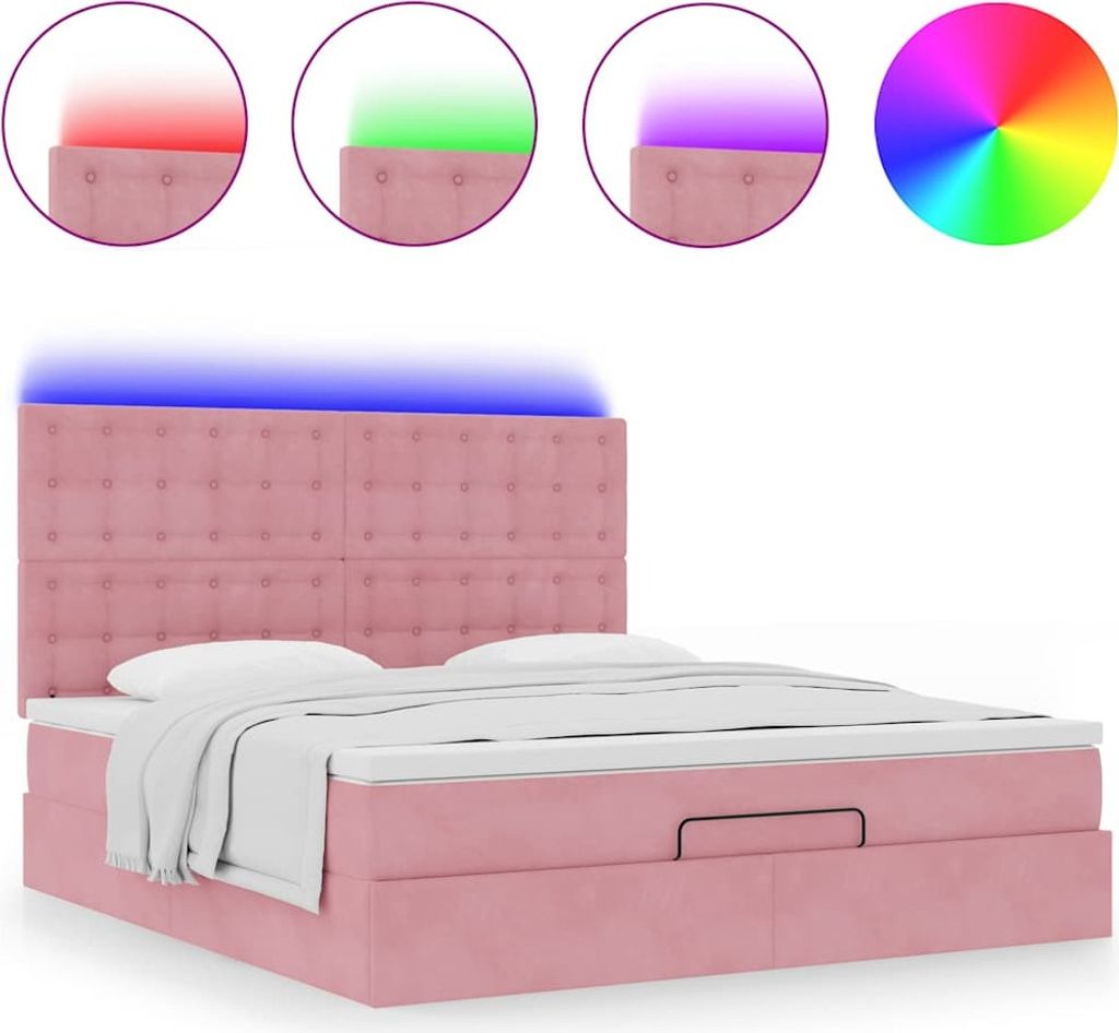 Ottoman-Bett mit Matratzen & LEDs Rosa 180x200 cm Samt