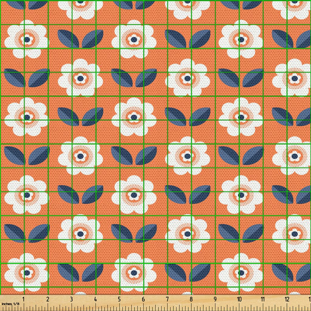 ABAKUHAUS Blume Gewebe als Meterware, Warm Farbiger Hintergrund mit blühenden Blüten und Blättern Arrangement, 3 M (148 x 300 cm), Blasses Orang...
