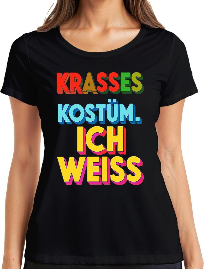 Krasses Kostüm Ich weiss Fasching Karneval Halloween bunt Retro Damen T-Shirt, Schwarz, L