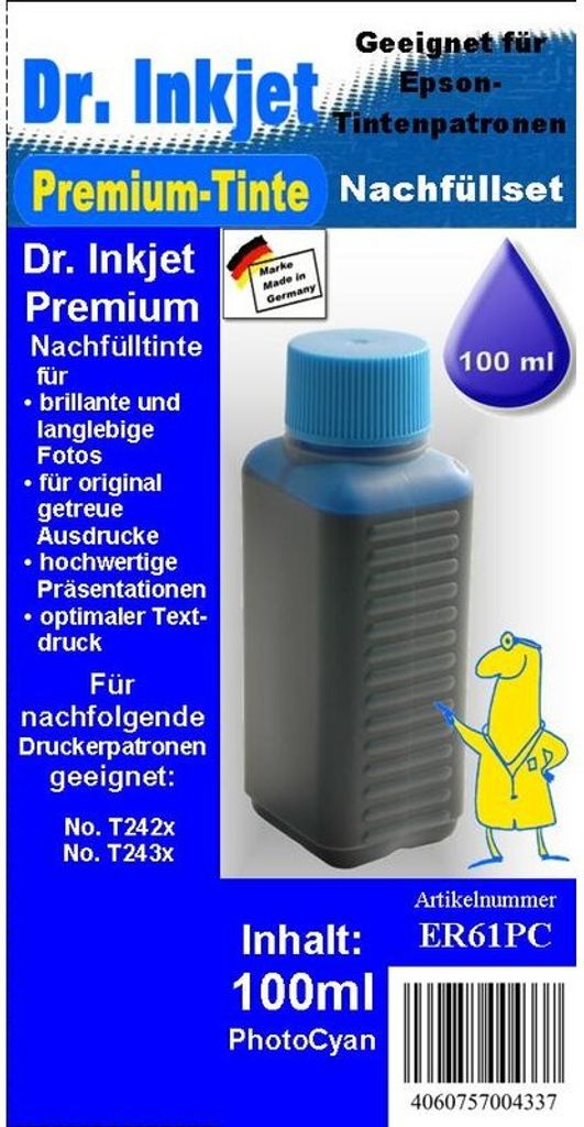 ER61PC - Photocyan - Dr.Inkjet Pigmentierte Premium Nachfülltinte 100ml für Ihren Epson Drucker