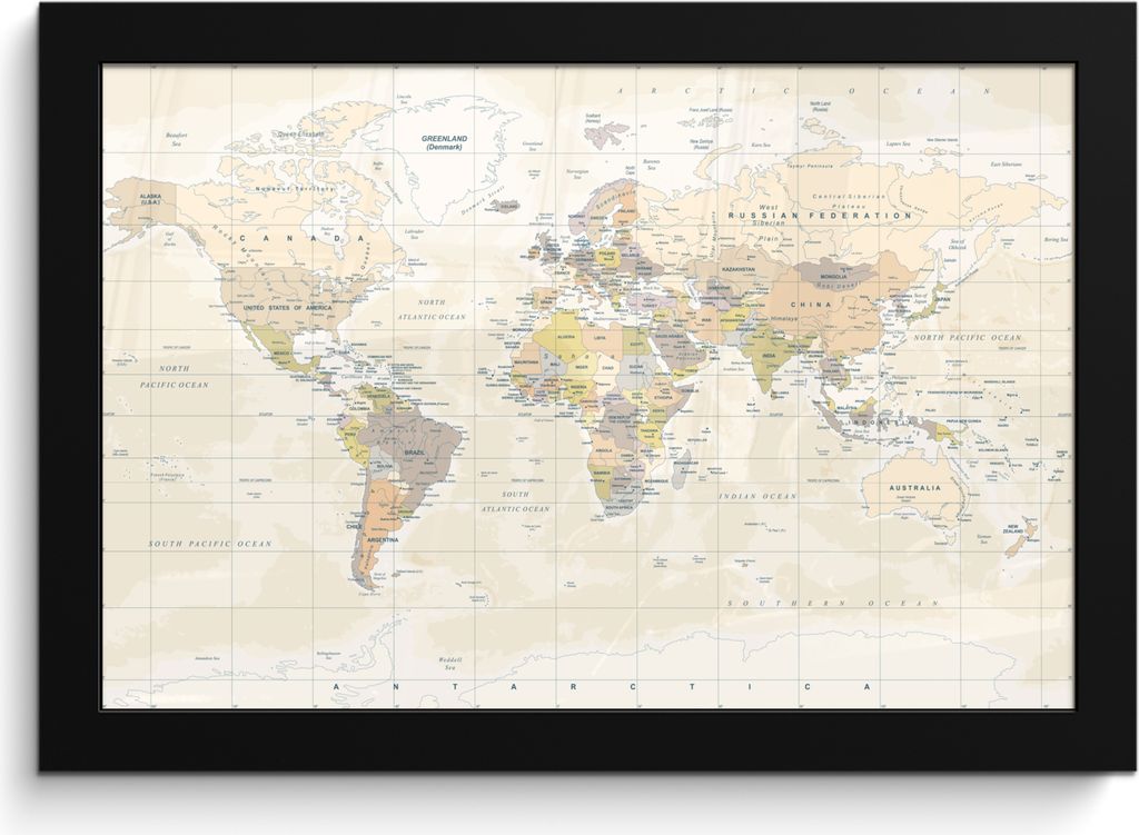 MuchoWow® MuchoWow® Gerahmtes Poster Welt - Karte - Retro Produktbild 