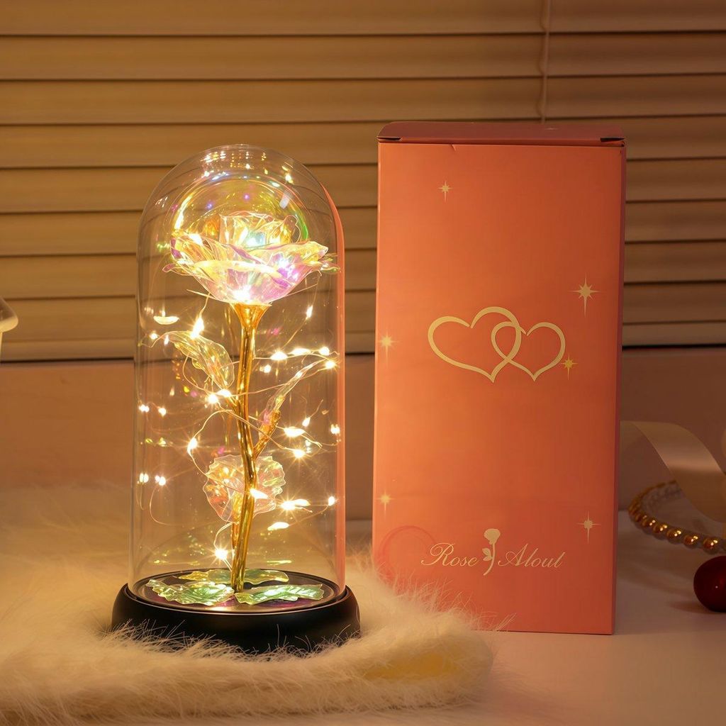 Mini-rose éternelle avec LED dans un cloche en acrylique – Image du produit 