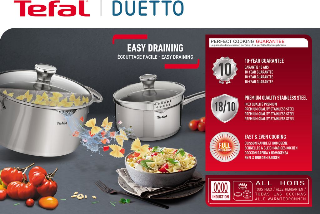 Tefal Duetto Kochgeschirr, 7-Teiliges Set, Stielkasserolle