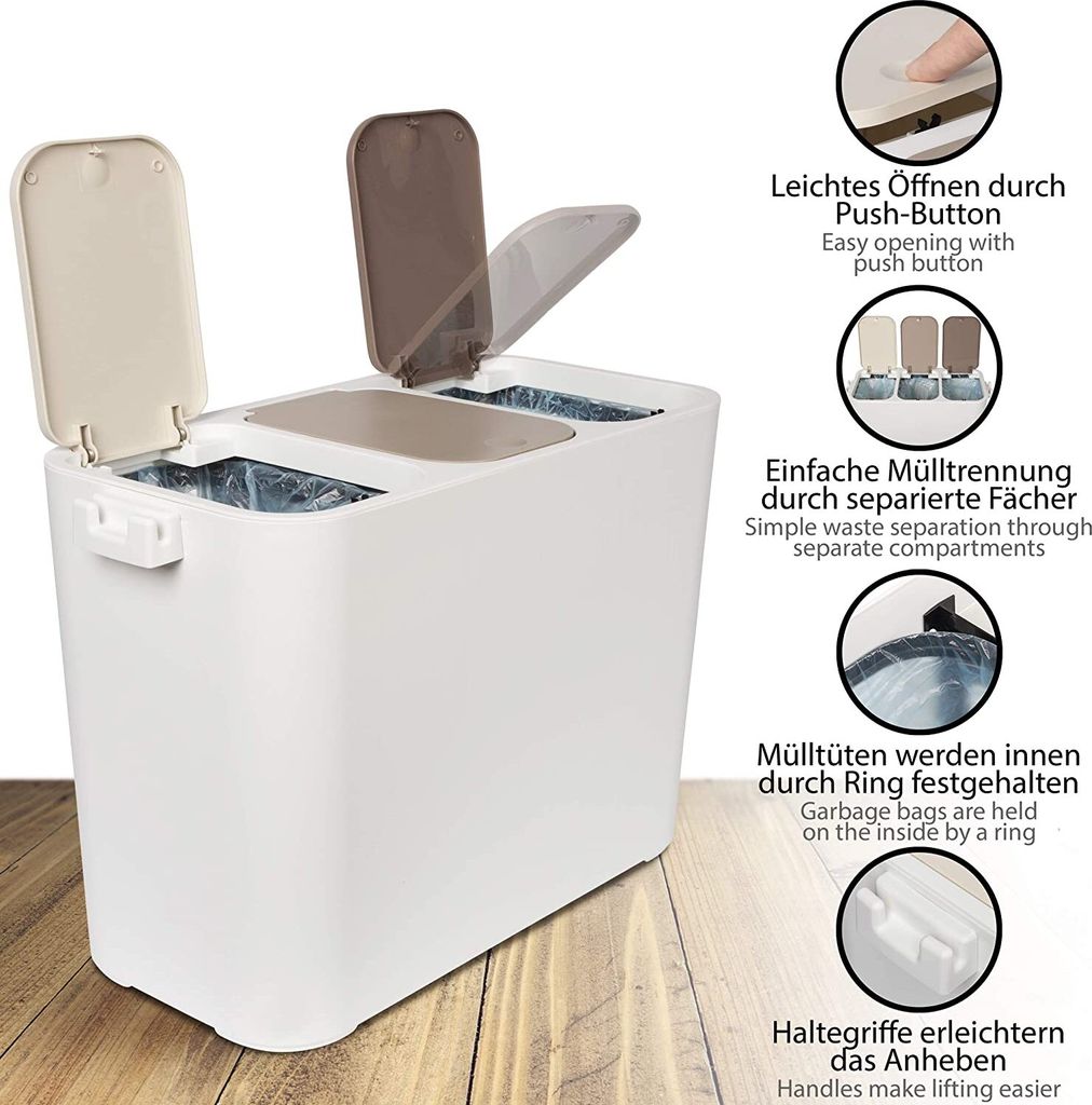 ONVAYA® Mülltrennsystem Ben | 27 Liter | Mülltrennung mit Produktbild 3