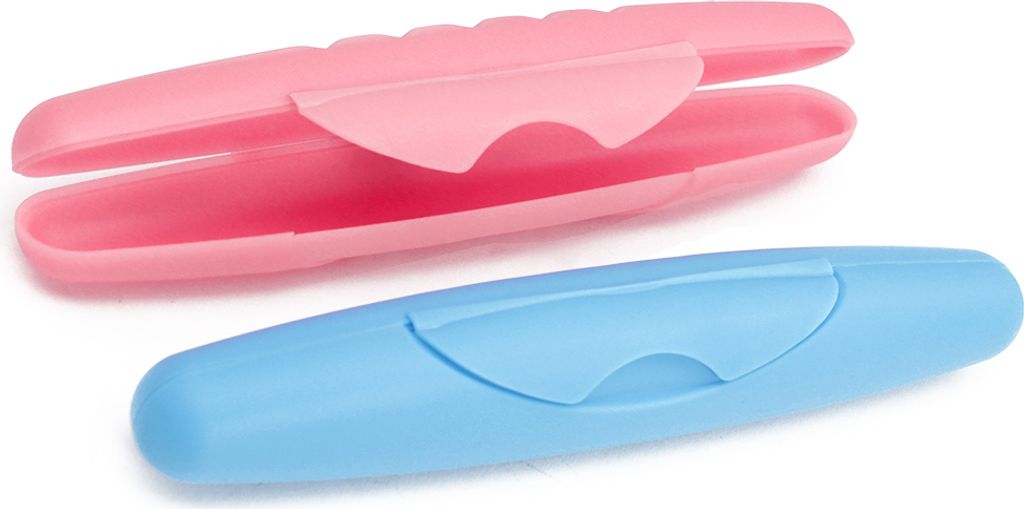 com-four 2x Zahnbürsten-Etui - klappbare Transport- und Aufbewahrungsbox für Zahnbürsten in blau und pink