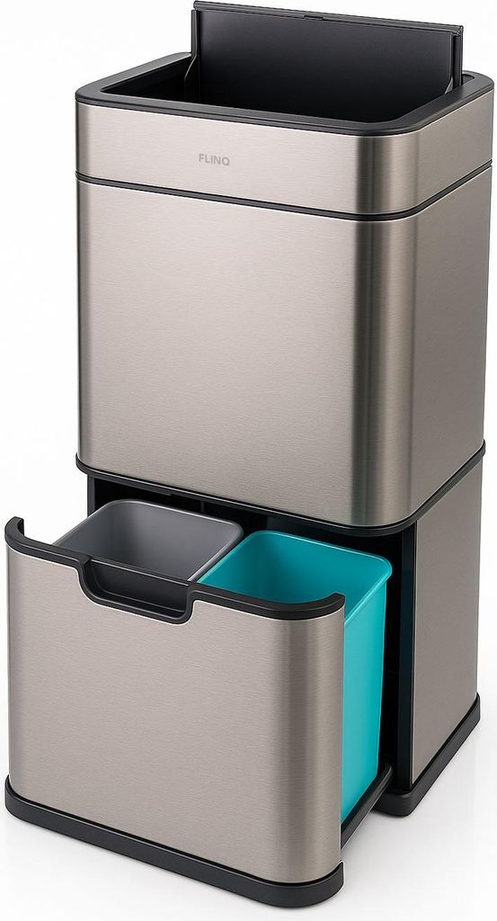 FlinQ Senzaro – 60L Mülleimer mit Abfalltrennung – Sensor-Mülleimer – Abfalleimer – Stainless