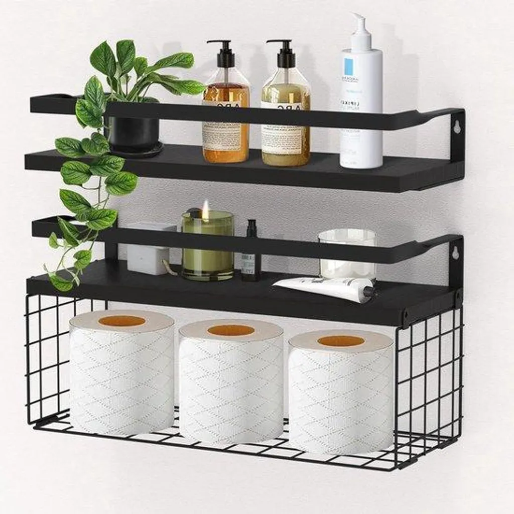 Rangement mural bois et métal 40 cm noir pour organiser votre bureau