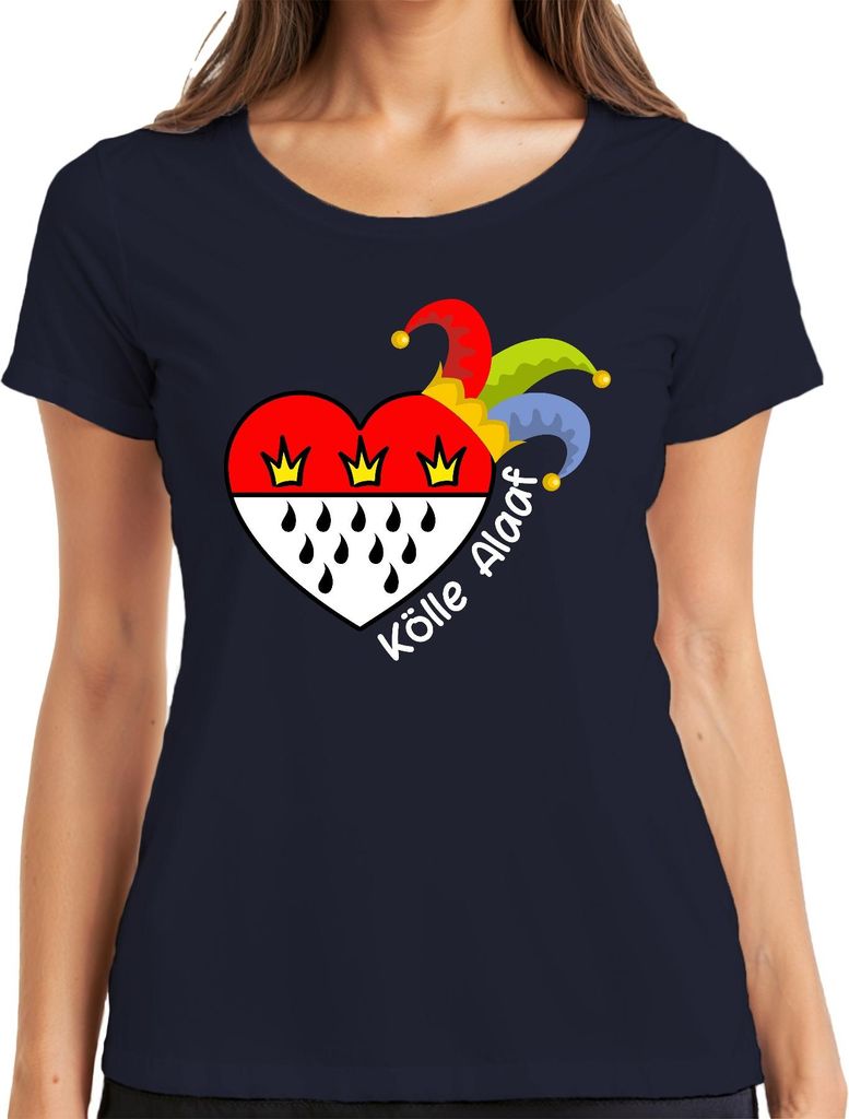 Kölle Alaaf Karneval Köln Herz Narrenkappe Jeck Geschenk Damen T-Shirt, Navy, 3XL
