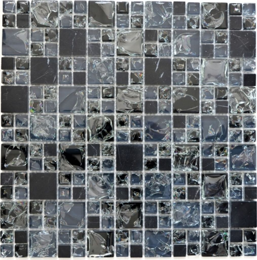 Mosaikfliese Transluzent schwarz Kombination Glasmosaik Crystal Stein schwarz MOS92-HQ14