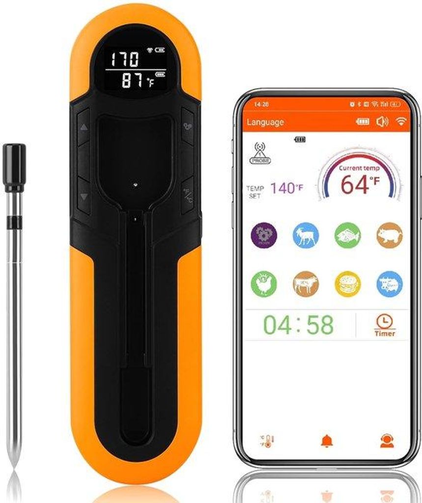 Elektrische Vleesthermometer mit Smart-Alarm und Bluetooth - Ideal für Grill, Ofen und Küche