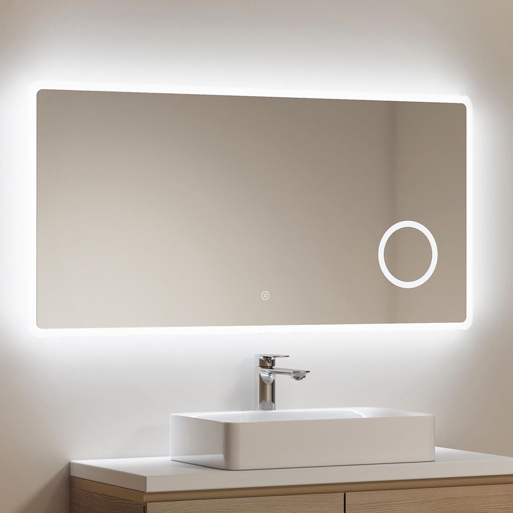 EMKE LED Badspiegel mit 3-Fach Vergrößerung Touchschalter Kaltweiß Licht 100X60cm