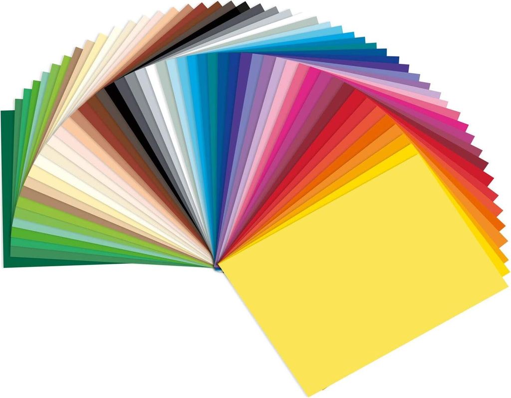 A fan of colored paper sheets fanned out.
