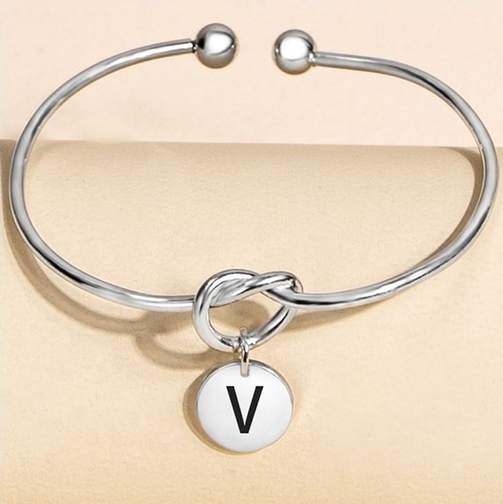 Elegantes Alphabet Armband mit Buchstabe V in Silber - KP21259