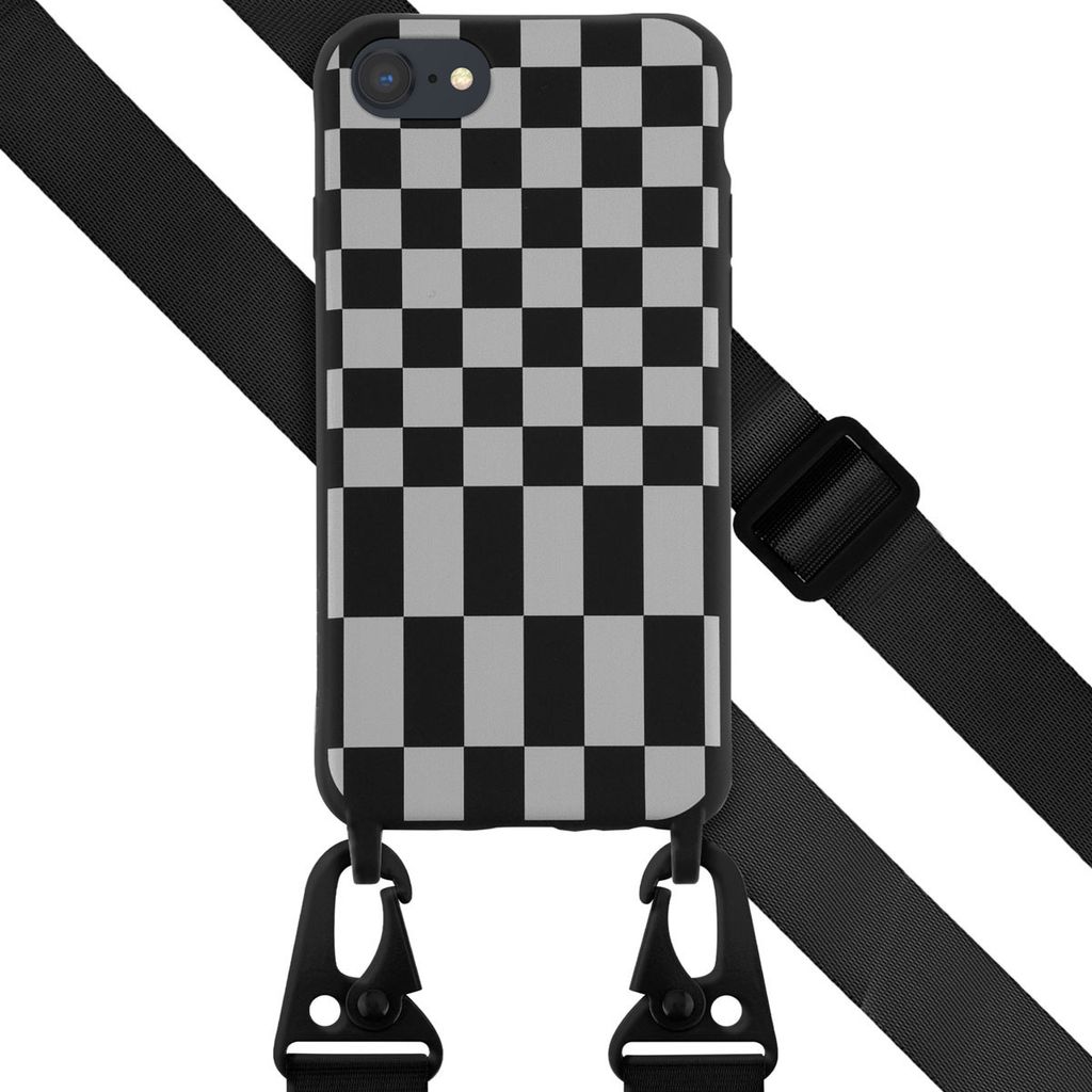 Selencia SilikonHülle design mit abnehmbarem Band iPhone SE (2022 / 2020) / 8 / 7 - Irregular Check Black