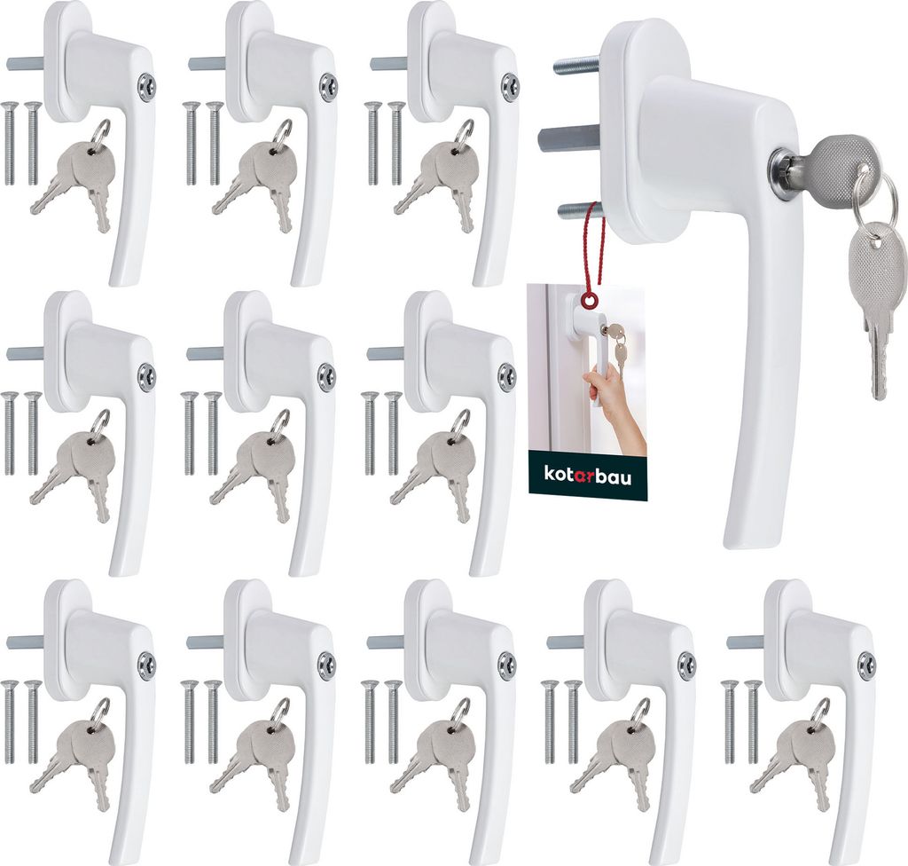 KOTARBAU® Sada 12 uzamykatelných okenních klik bílá Obrázek produktu 
