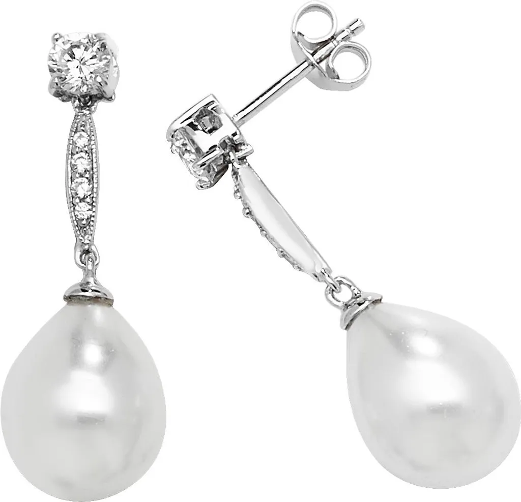 Pendantes d'oreilles Argent 925 avec Perles et Oxydes de Zirconium