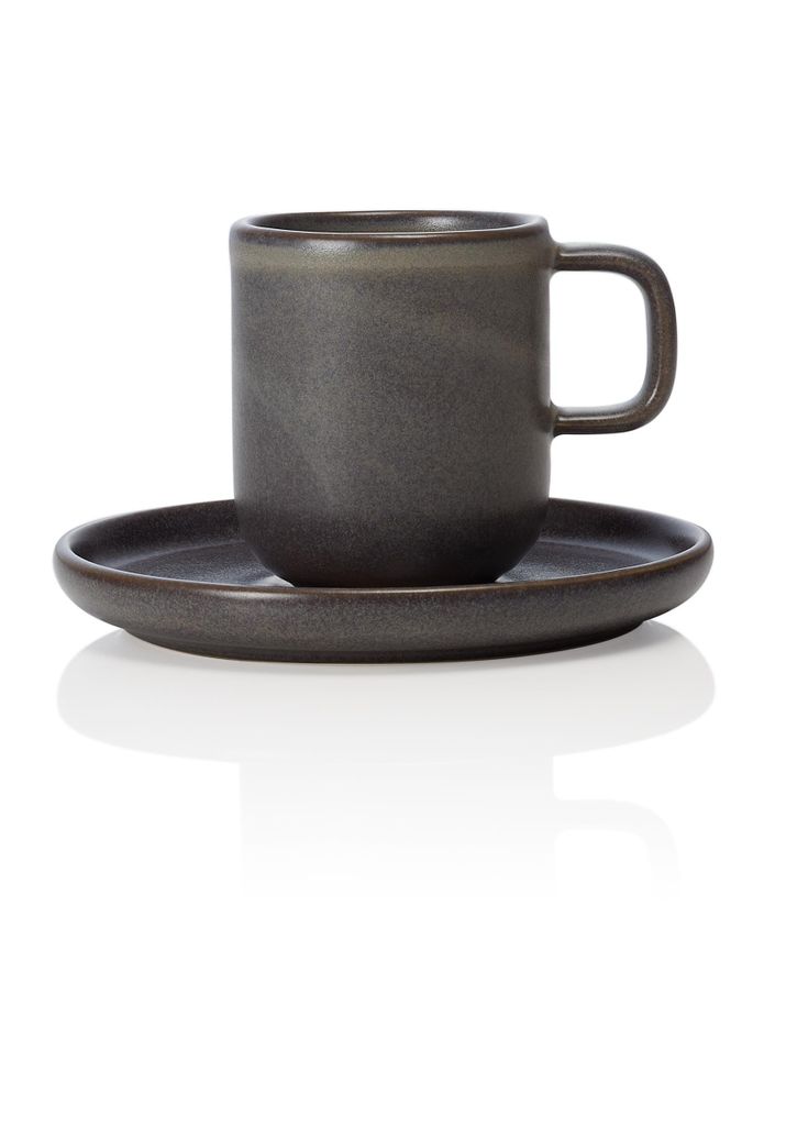 6x Espressotasse mit Untertasse 90 ml Steinzeug ROCKZZERO One Stone Grey / dunkelgrau