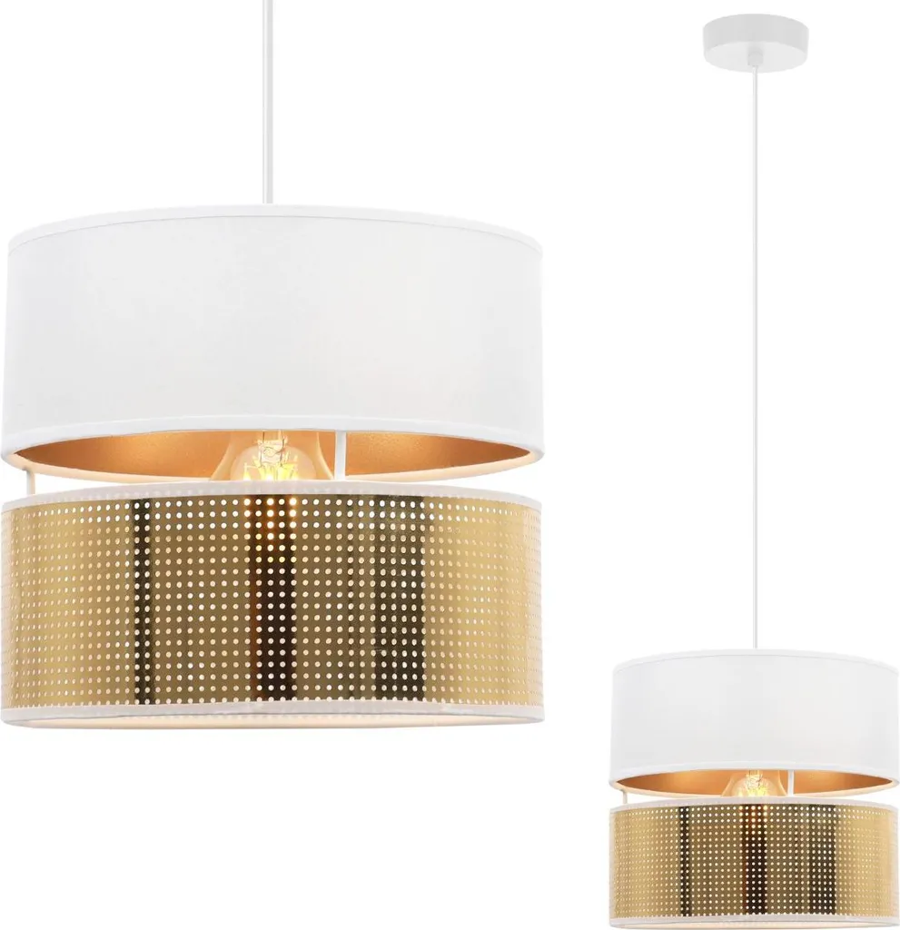 Suspension Luminaire Design Asti Duo avec Abat-Jour Plat Blanc et Or