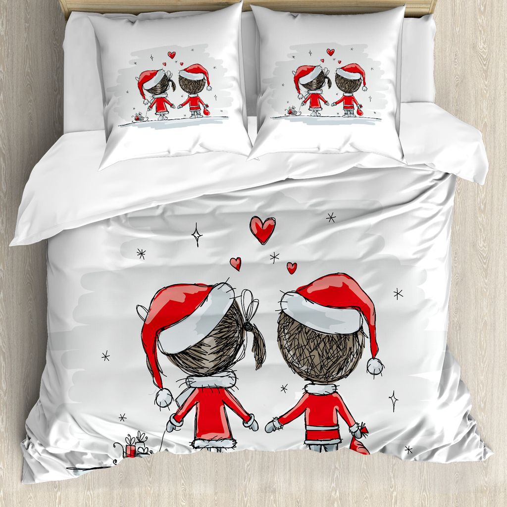 ABAKUHAUS Weihnachten Bettbezug, Kinder Weihnachten Kleider, Milbensicher Allergiker geeignet mit Kissenbezügen, 200 cm x 200 cm - 80 x 80 cm, rot...