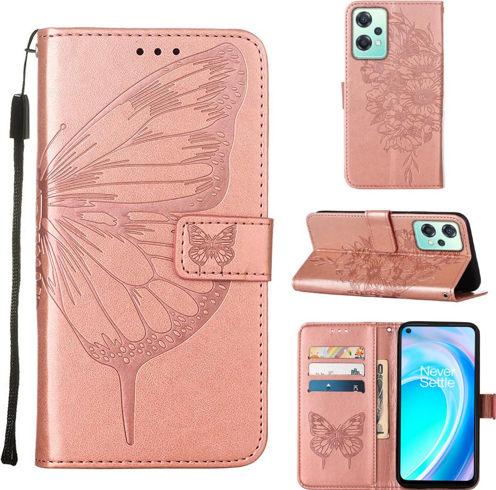 OnePlus Nord CE 2 Lite 5G Hülle, Schmetterling Prägung Flip Leder Kartenfächer Schutzhülle Ledertasche mit Ständer für OnePlus Nord CE 2 Lite...