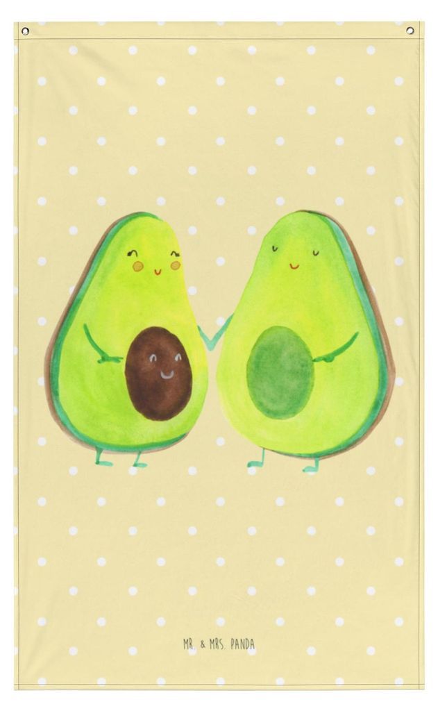 Mr. & Mrs. Panda Tapestry Avocado Pärchen - Gelb Pastell - Geschenk, Tapisserie, Wandbild, Wandbehang, Wandtuch, Wandteppich, Liebe, Avocados, Fam...