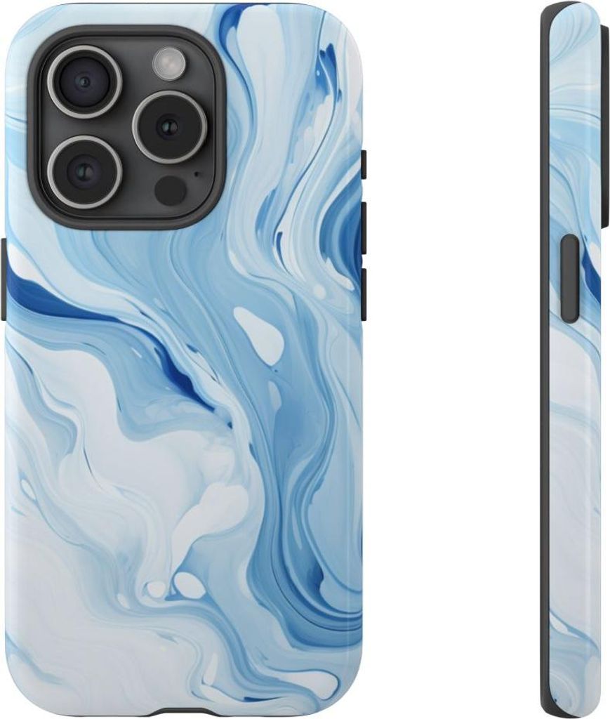 Blau-weißer Marmorwirbel – Hülle Kompatibel mit iPhone 15 Pro