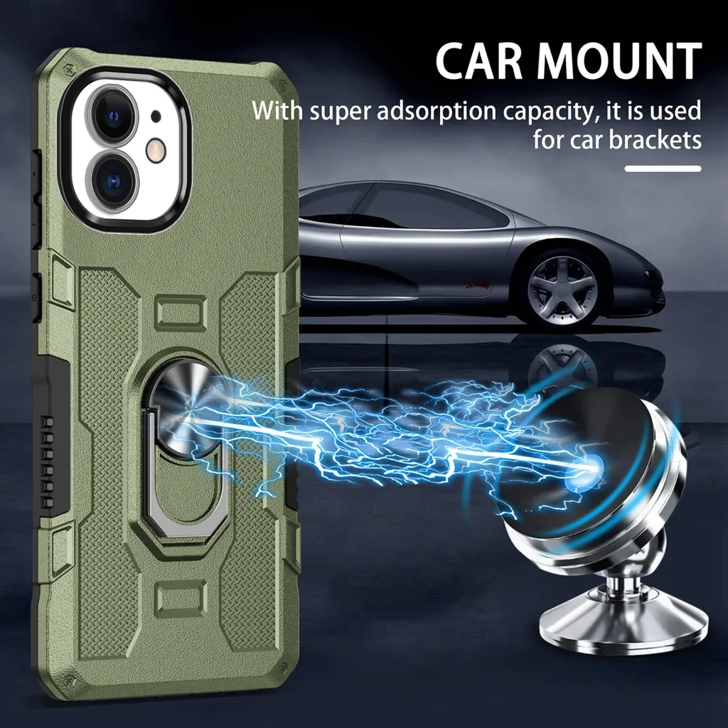 Custodia iPhone 11 Verde Militare Antiurto con Anello e Supporto Auto - 3