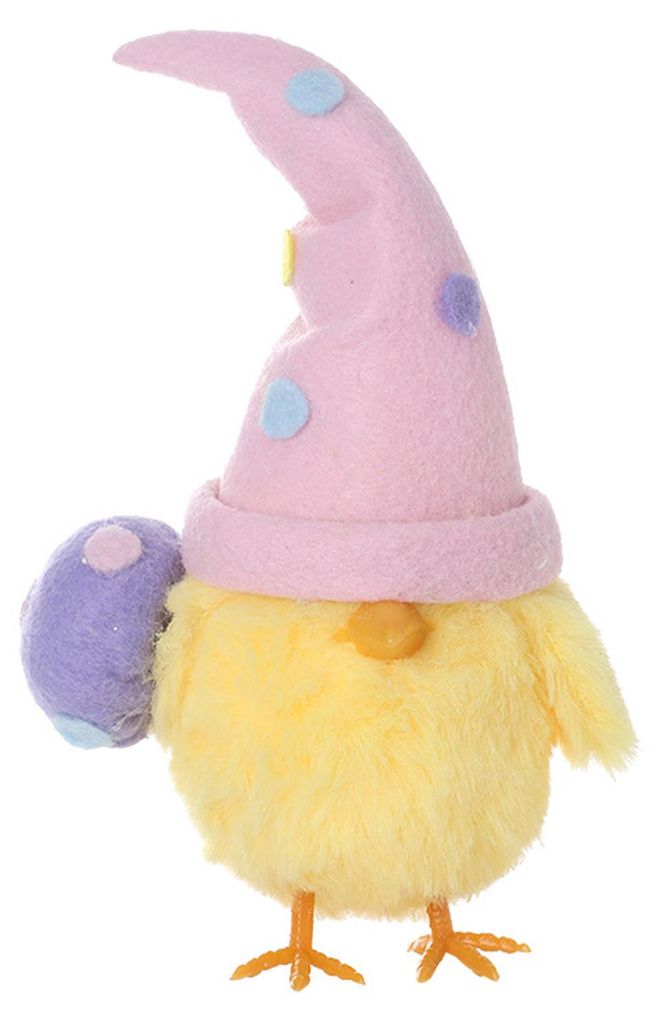 Oster-Plüschküken mit buntem Zauberhut, glitzernder Oberfläche, gelbem Plüsch, Dekoration für Schreibtisch, Regal oder Feiertage