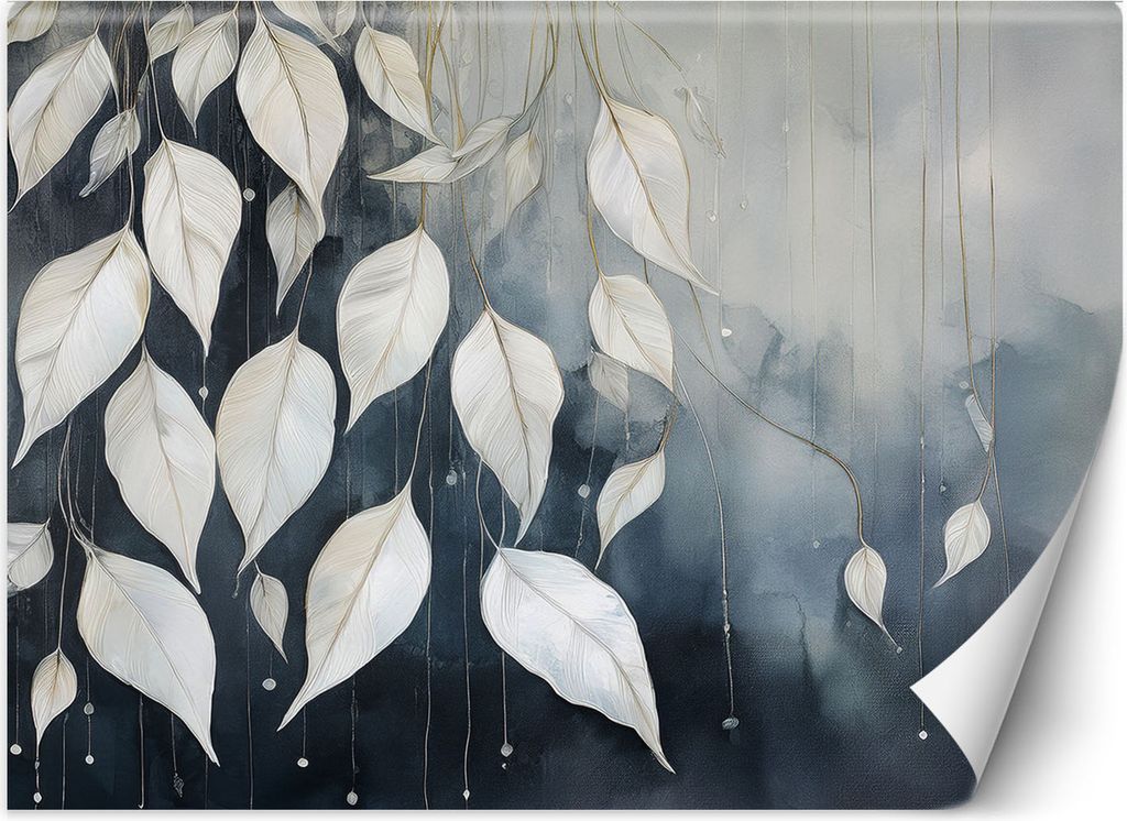 Vlies fototapete Graue Blätter Abstraktion 250x175 cm Feeby Weiß inkl. Kleber einfache Montage