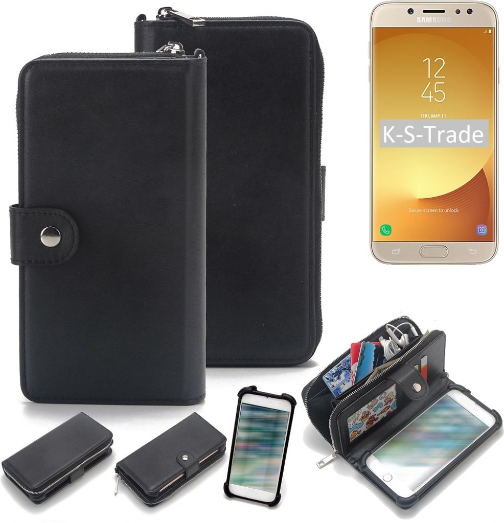 K-S-Trade 2in1 Handyhülle Schutzhülle kompatibel mit Samsung Galaxy J7 (2017) Duos & Portemonnee Cover Handy Hülle Case Etui Geldbörse Wallet