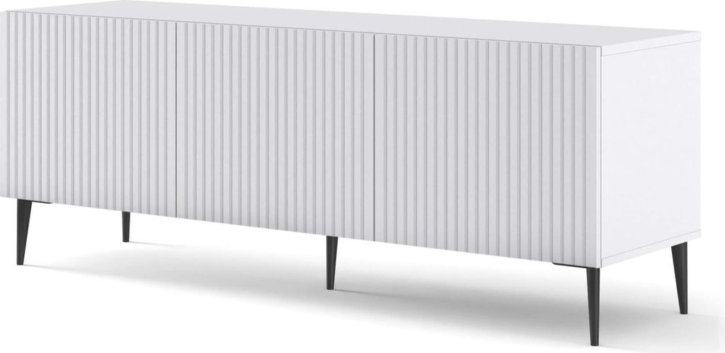 FURNLUX Tv-ständer Ravenna B Weiss Und Schwarz 150cm / Hauptfarbe: Weiß / Abmessungen: 150 x 56 x 42 cm