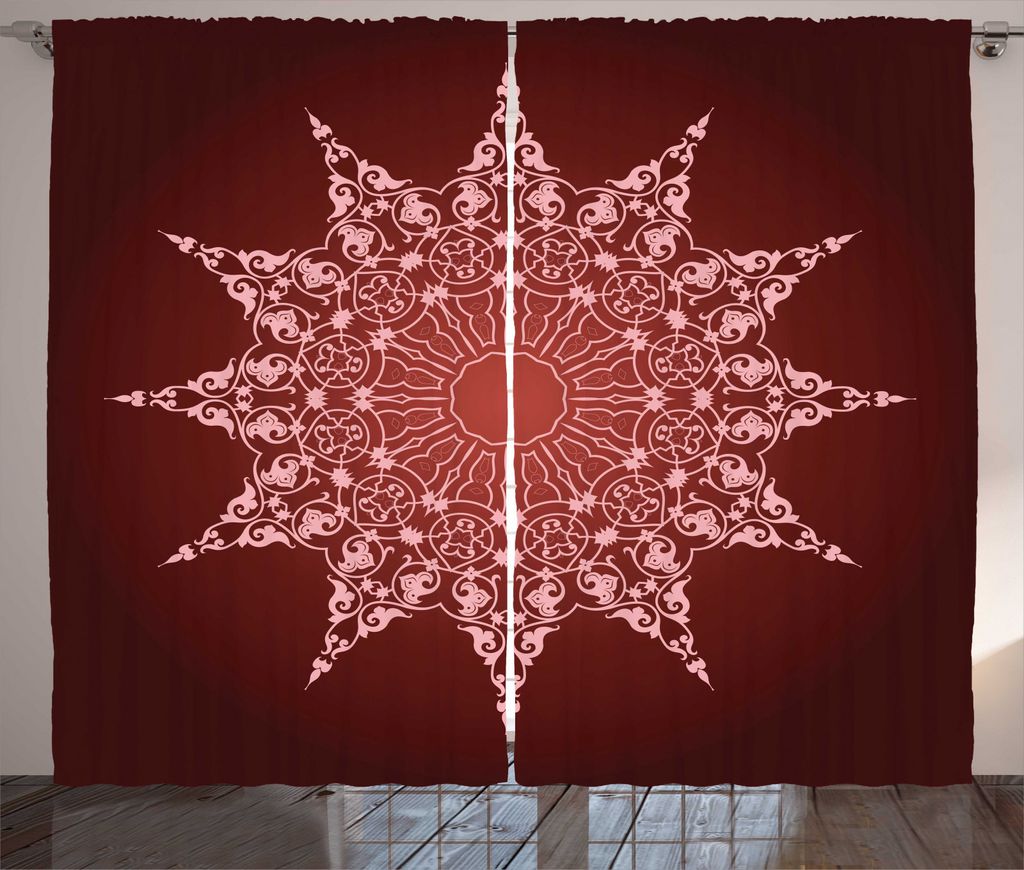 ABAKUHAUS Mandala Rustikaler Vorhang, Dekoratives Muster-Details, Wohnzimmer Universalband Gardinen mit Schlaufen und Haken, 280 x 245 cm, Braun Ba...