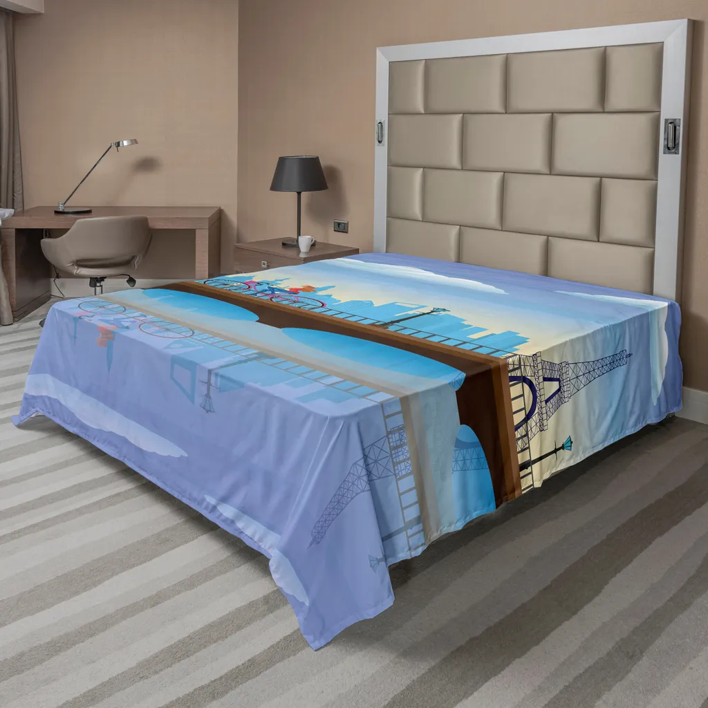 ABAKUHAUS Drap Plat Paysage Lady Cycling en France 244 x 205 cm Bleu