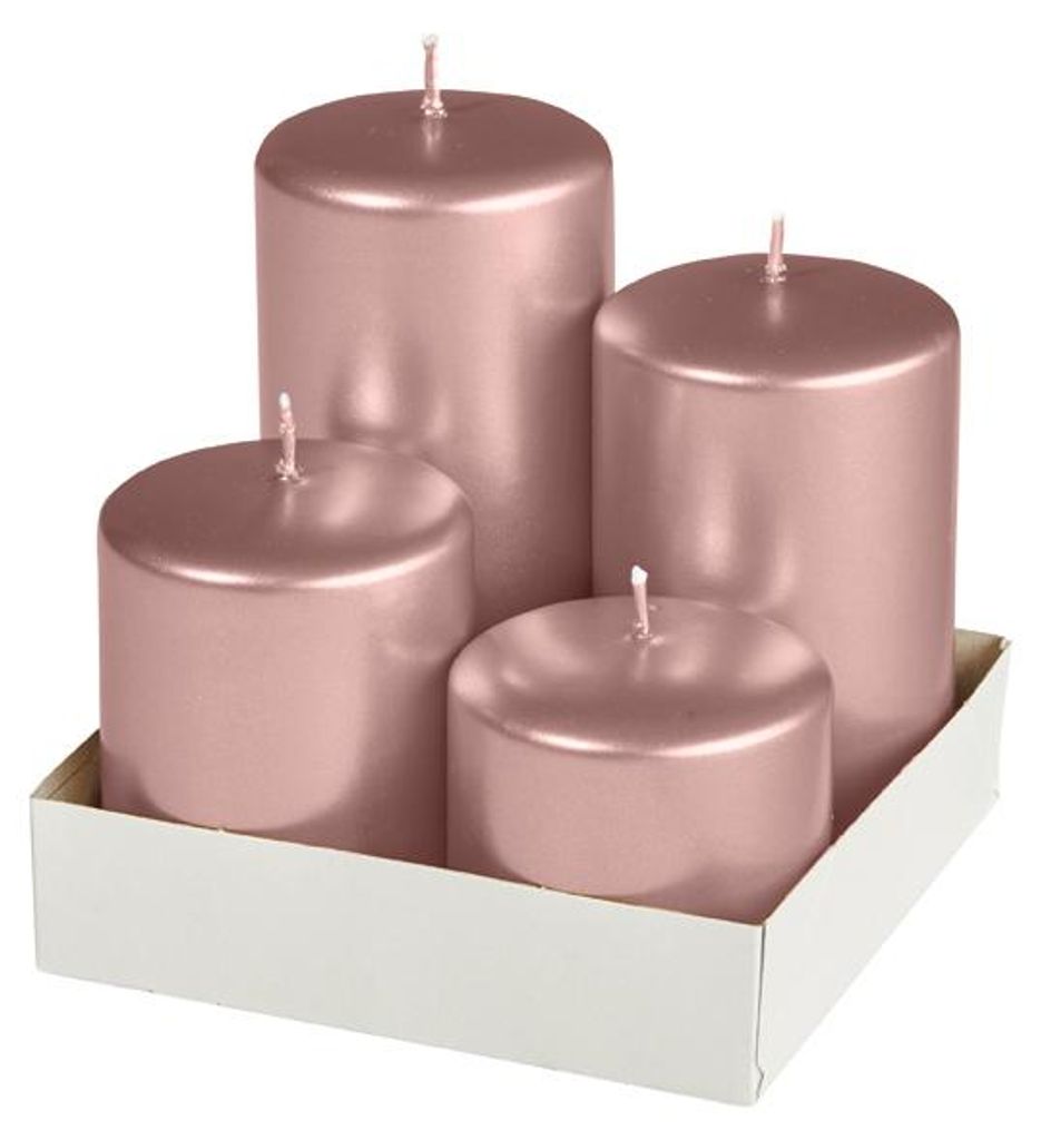 Adventset Stumpenkerzen Metallic Matt Taupe Rose Ø 60 mm, 4 Stück