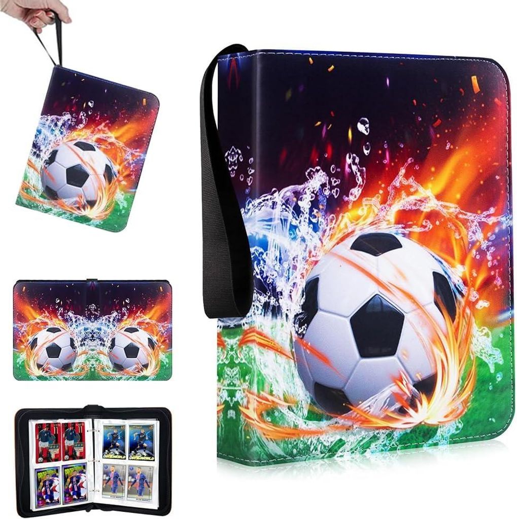 Fußball Sammelalbum 50 Seiten 400 Karten Sammelalbum Fußball Karten, Tragbar Wasserdicht PolyurethanSammelkarten Album mit Reißverschluss und Gr...